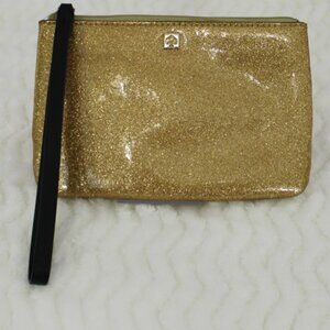 Kate Spade New York Gold Glitter Wristlet Clutch Bag Zip Pouch Gently Used